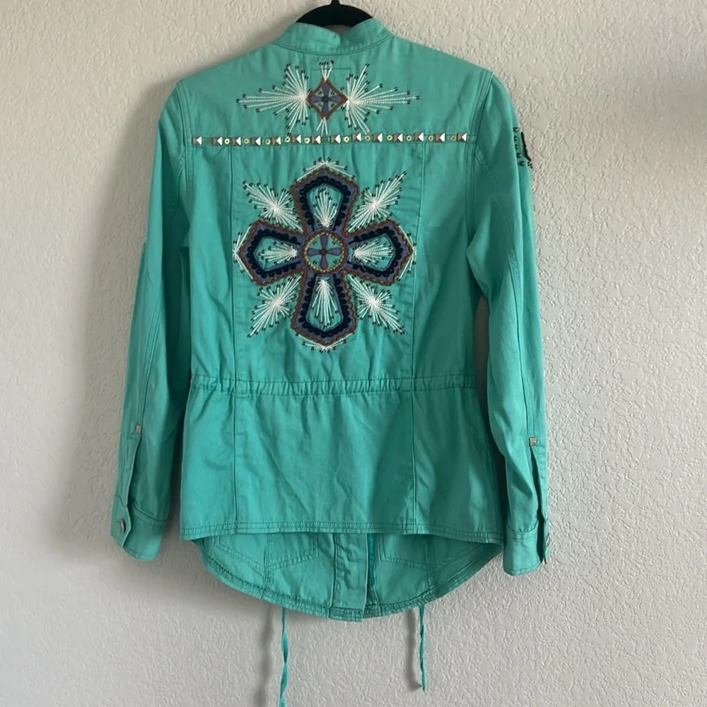 Double D Ranch Embroidered Studded Turquoise Jacket Blazer Western. Size XS